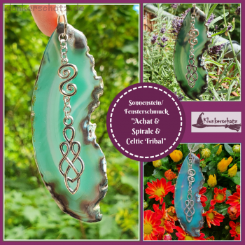 Sonnenstein / Fensterschmuck "Achat & Doppelspirale & Celtic Tribal" - Unikat