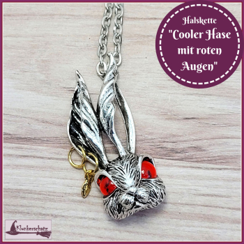 Halskette "Cooler Hase mit roten Augen" - ca. 62 cm