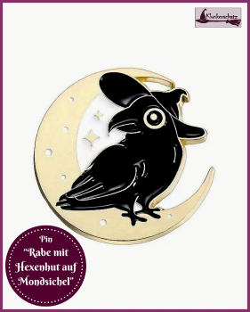 Pin „Rabe mit Hexenhut auf Mondsichel“
