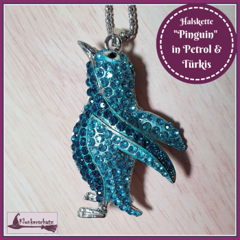 Kette "Pinguin" in Petrol & Türkis - 70 cm