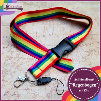 Schlüsselband "Regenbogen" mit Clip