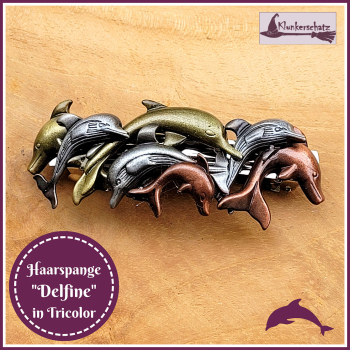 Haarspange "Delfine" in Tricolor
