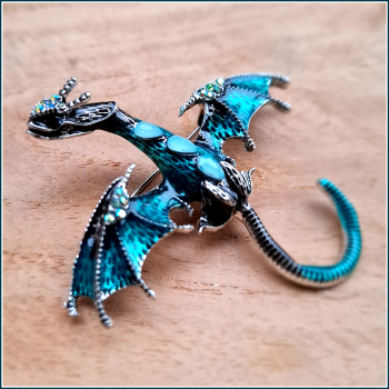 Brosche "Silberdrache in Türkis"
