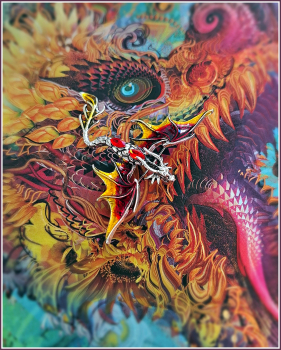 „Fliegender Drache in Rot-Gold“ - Brosche & Kettenanhänger - 2 in 1