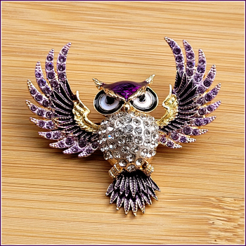 "Fliegende Eule" in Violett, mit Blattmetall veredelt - Brosche & Kettenanhänger - 2 in 1