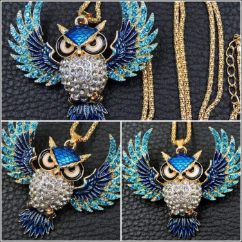 Halskette "Fliegende Eule" in Blau - 72 cm