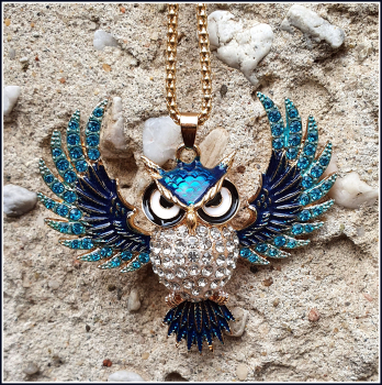 Halskette "Fliegende Eule" in Blau - 72 cm
