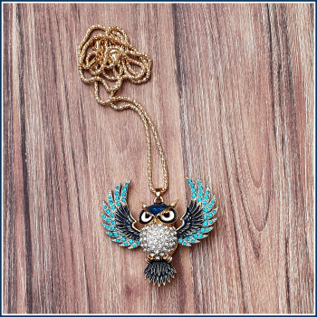 Halskette "Fliegende Eule" in Blau - 72 cm