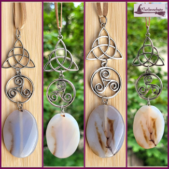 Sonnenstein / Fensterschmuck "Achat & Lebensbaum & Celtic Knotwork & Triqueta" - Unikat