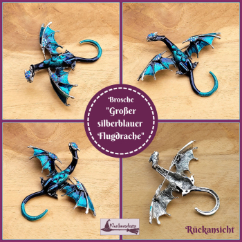 Brosche "Großer blausilberner Flugdrache"