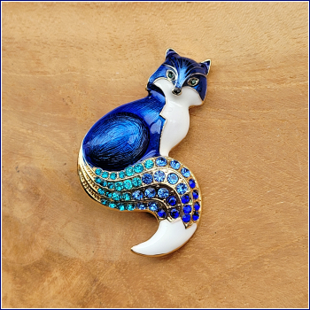 "Blauer Fuchs" - Brosche & Kettenanhänger - 2 in 1