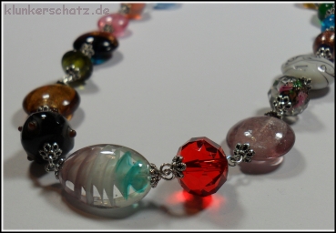 Collier "Bunte Traumglasperlen" - Unikat