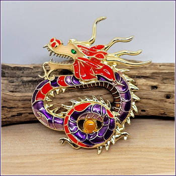 Brosche "Chinesischer Glücksdrache in Rotgold & Violett"