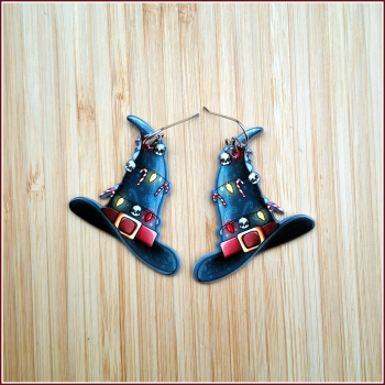 Preview: Großer Ohrschmuck "Weihnachtlicher Hexenhut" aus Acryl