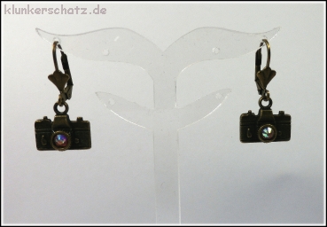 Ohrhänger "Kamera in Bronze mit Rainbow-Objektiv"