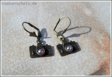 Ohrhänger "Kamera in Bronze mit Rainbow-Objektiv"