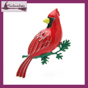 "Roter Kardinal" - Brosche & Kettenanhänger - 2 in 1