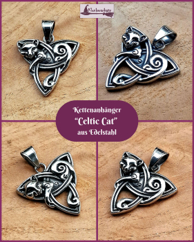 Kettenanhänger „Katze & Triqueta“ aus Edelstahl