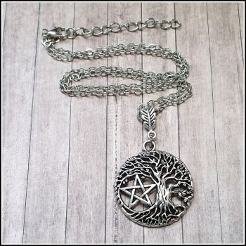 Halskette "Keltischer Lebensbaum & Pentagramm" - 45 cm