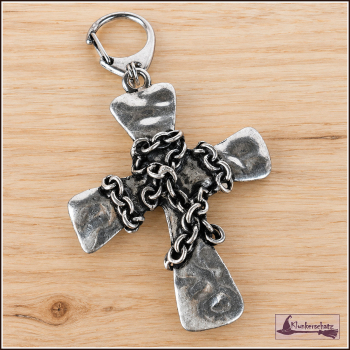 Großer Charmanhänger mit Karabiner "Kreuz in Ketten"