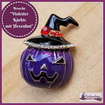 Brosche "Violetter Kürbis mit Hexenhut"