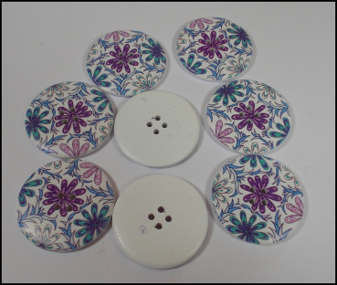 Knopf - "Blumen in bleu und lila" - 4 cm