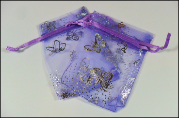 2 Stück Organzabeutel, violett mit Silberdruck, 9 x 7 cm
