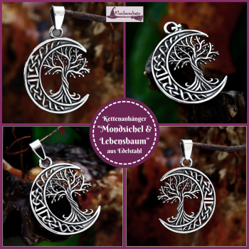 Kettenanhänger „Keltischer Lebensbaum & Mondsichel“ aus Edelstahl
