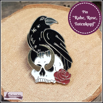 Pin "Rabe, Rose, Totenkopf"