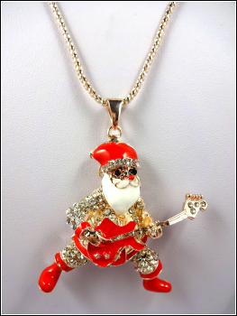 "Rocking Santa" – cooler Weihnachtsmann mit Gitarre, lange Halskette
