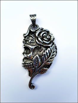 Großer Kettenanhänger "Rose Skull" aus Edelstahl - Einzelstück!