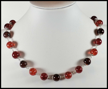 Collier aus Crackle-Perlen in Rot - Orange - Braun