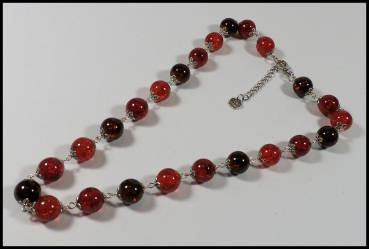 Collier aus Crackle-Perlen in Rot - Orange - Braun