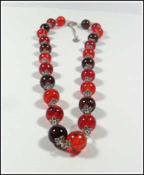 Collier aus Crackle-Perlen in Rot - Orange - Braun