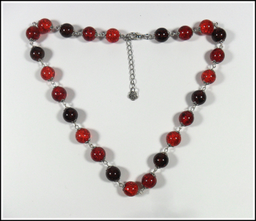 Collier aus Crackle-Perlen in Rot - Orange - Braun