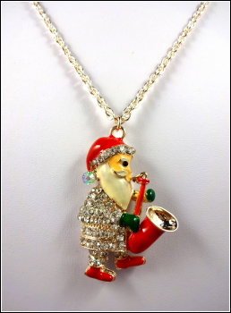 "Swinging Santa" - cooler Weihnachtsmann mit Saxophon, lange Halskette in Roségold