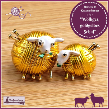 "Wollige, goldgelbe Schafe" - Brosche & Kettenanhänger - 2 in 1