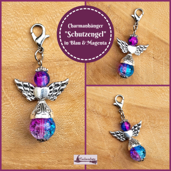 Charmanhänger "Schutzengel" in Blau & Magenta
