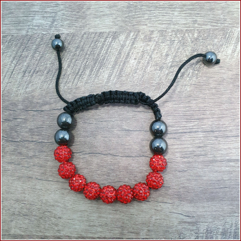 Shamballa-Armband "Hämatit & Feuerrot"