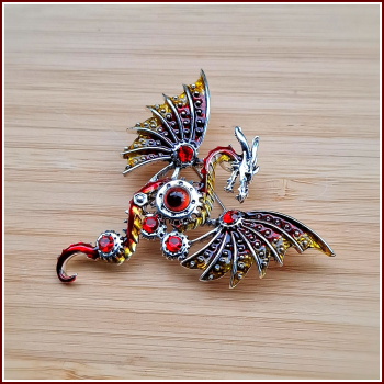 Preview: "Steampunk-Drache" in Rot - Brosche & Kettenanhänger - 2 in 1