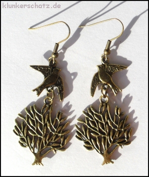 Ohrhänger "Vogelbaum", bronzefarbener Vintage Style