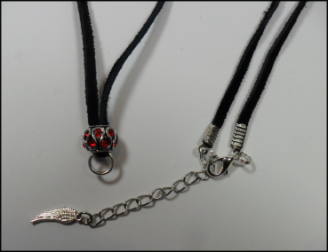 Wechselschmuckkette "Schwarzes Wildleder & roter Strass" - 78 cm
