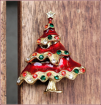 "Roter Weihnachtsbaum" - Brosche & Kettenanhänger - 2 in 1