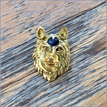 Brosche & Kettenanhänger - 2 in 1 - "Wolf mit blauem Stein"