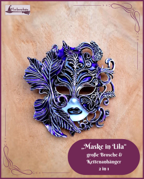 „Maske in Lila“ – große Brosche & Kettenanhänger – 2 in 1