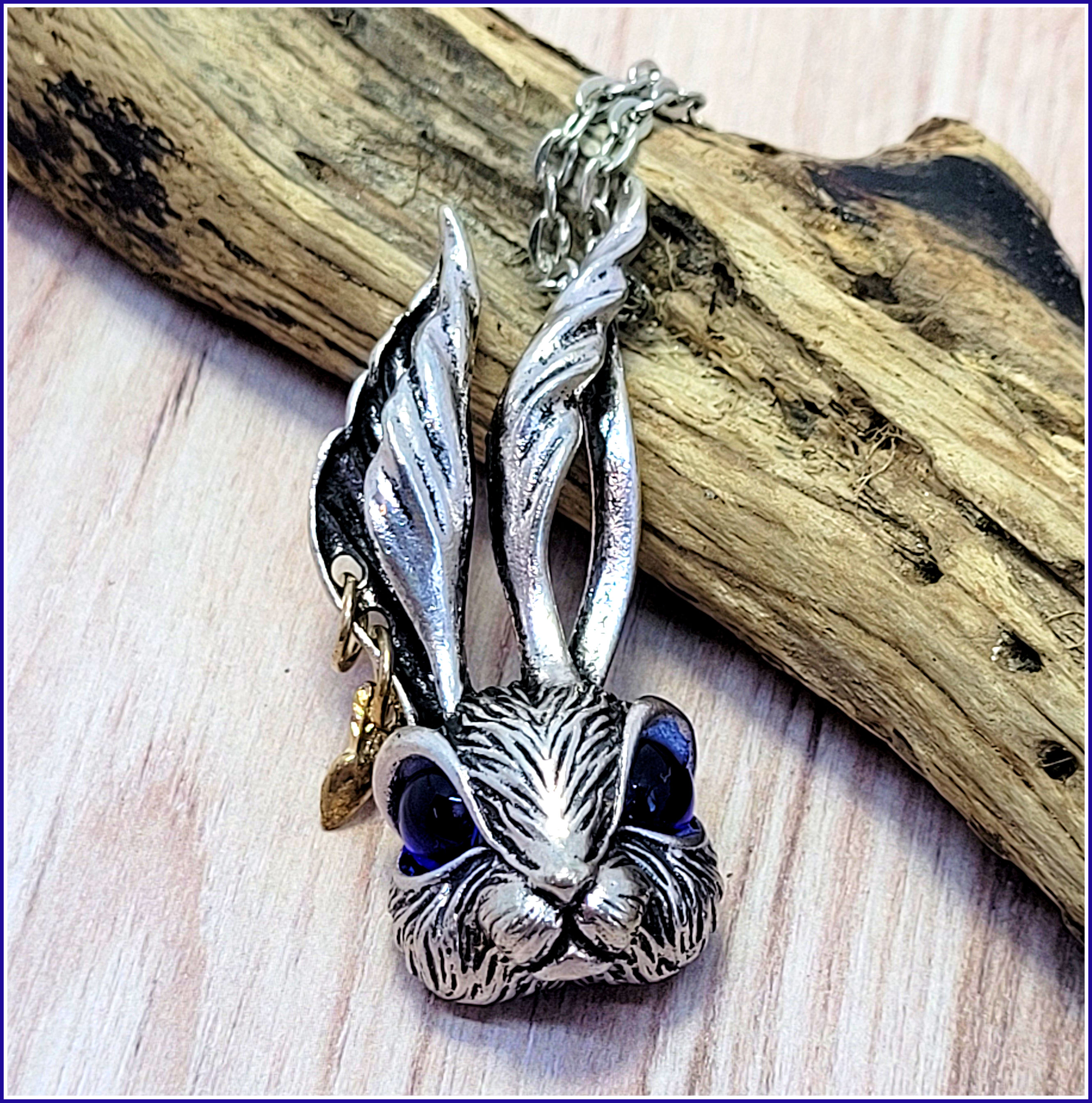  Halskette Cooler Hase mit blauen Augen - ca. 62 cm