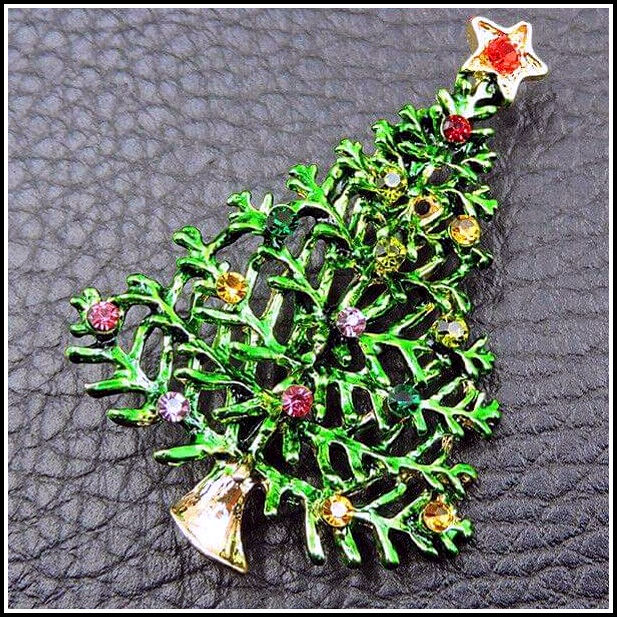 klunkerschatz.de "Geschmückter Tannenbaum" Brosche & Kettenanhänger