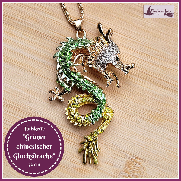 Halskette „Grüner chinesischer Glücksdrache“ – 72 cm