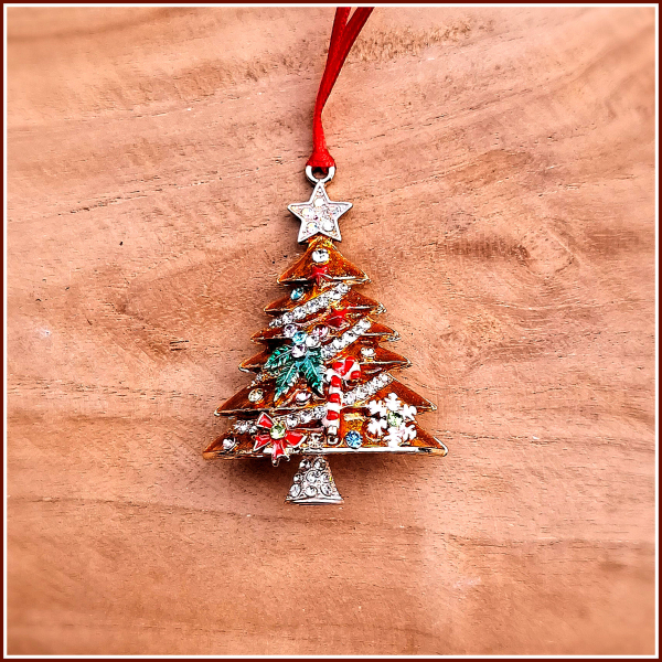 Geschenk- oder Baumanhänger „Reich geschmückter Weihnachtsbaum in Kupfer“
