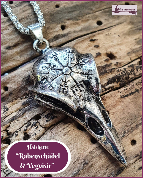 Halskette „Rabenschädel & Vegvisir“ – 59 cm plus 4,5 cm